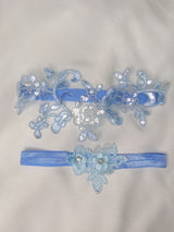 Aurora Floral Light Blue Wedding Garter Set