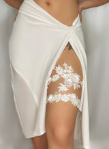 Athena Floral White Lace Wedding Garter Set